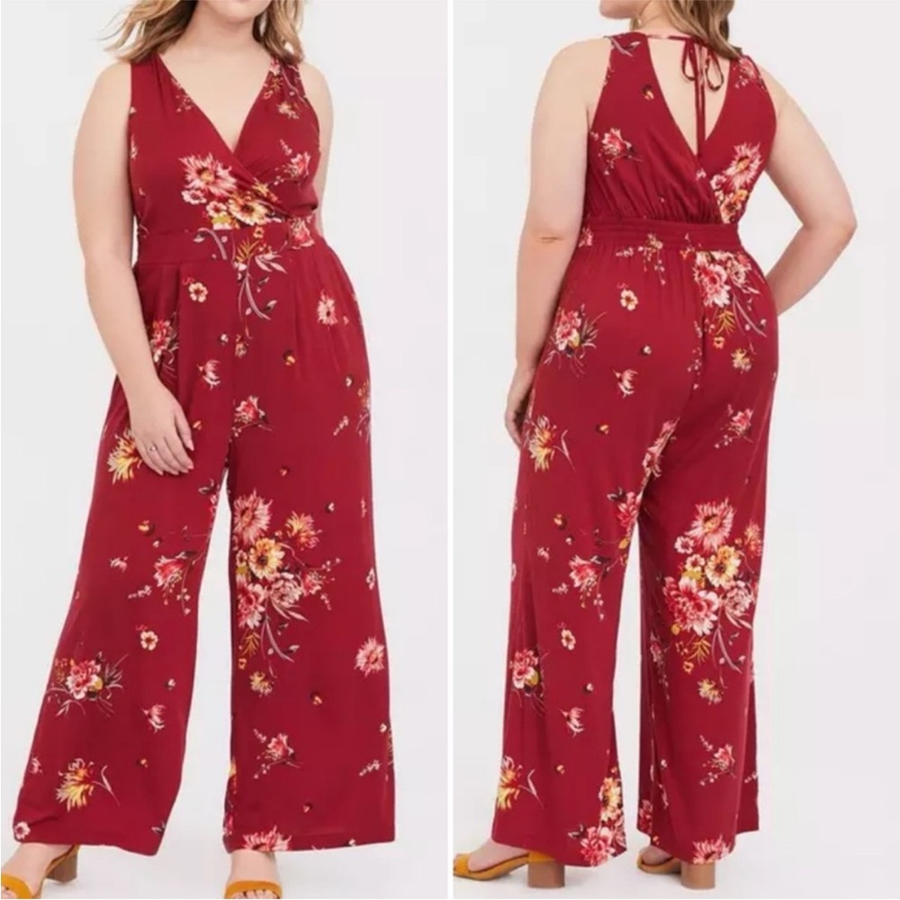 Torrid Red Floral Jumpsuit